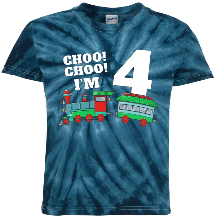 Train 4th Birthday Boy Train 4 Year Old Four Kids Tie-Dye T-Shirt