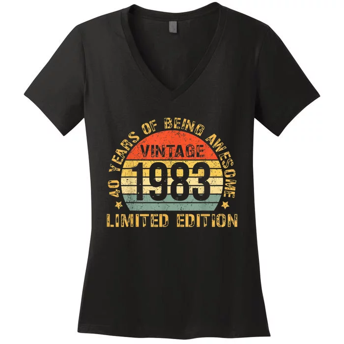 Turning 40 Birthday Decorations m.e.n 40th BDay 1983 Birthday Women's V-Neck T-Shirt