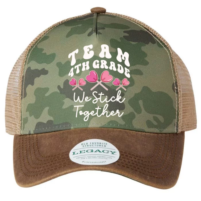 Team 4th Grade We Stick Together Fourth Teacher Heart Sucker Gift Legacy Tie Dye Trucker Hat