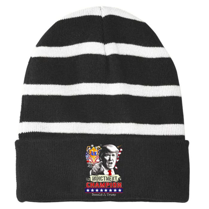 Trump 4Time Indictment Champ Striped Beanie with Solid Band