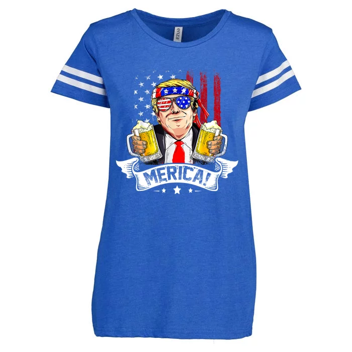 Trump 4th Of July Merica For Men Women USA American Flag Enza Ladies Jersey Football T-Shirt