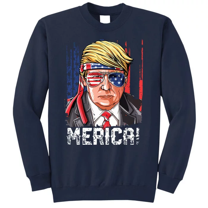 Trump 4th Of July Merica Usa American Flag Vintage Tall Sweatshirt