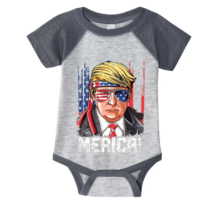 Trump 4th Of July Merica Usa American Flag Vintage Infant Baby Jersey Bodysuit