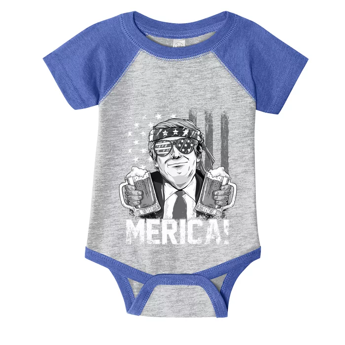 Trump 4th Of July Merica Usa American Flag Vintage Gift Infant Baby Jersey Bodysuit