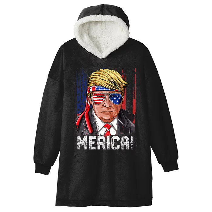 Trump 4th Of July Merica Usa American Flag Vintage Hooded Wearable Blanket