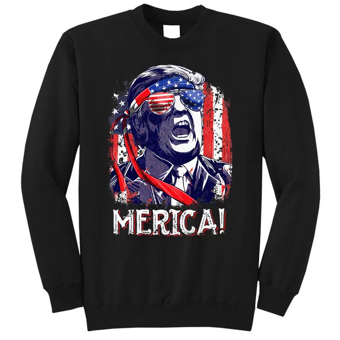 Trump 4th Of July Merica Usa American Flag Tall Sweatshirt