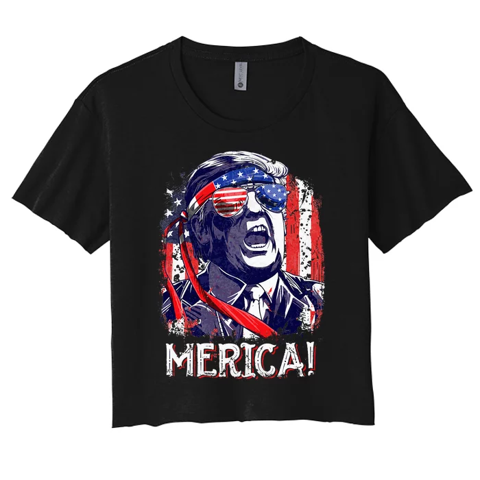 Trump 4th Of July Merica Usa American Flag Women's Crop Top Tee