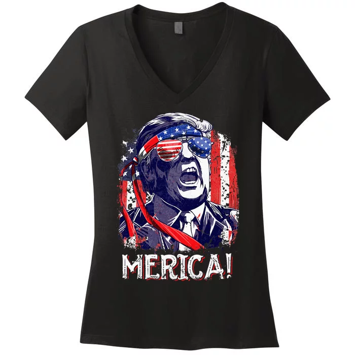 Trump 4th Of July Merica Usa American Flag Women's V-Neck T-Shirt