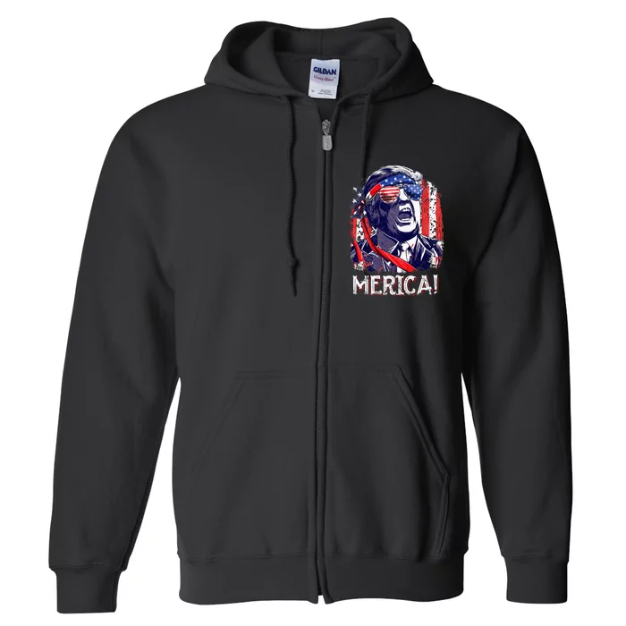 Trump 4th Of July Merica Usa American Flag Full Zip Hoodie