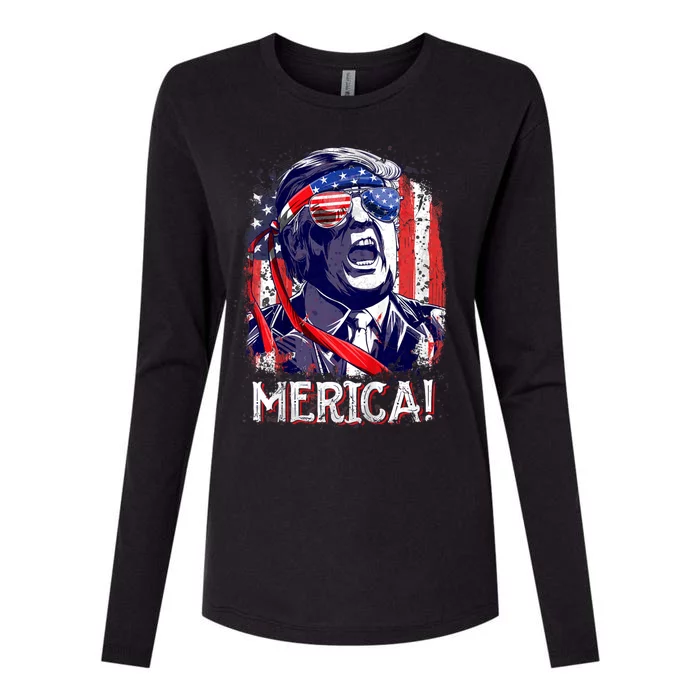 Trump 4th Of July Merica Usa American Flag Vintage Womens Cotton Relaxed Long Sleeve T-Shirt