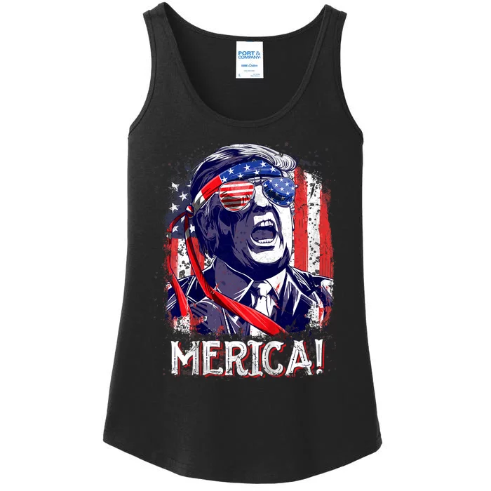 Trump 4th Of July Merica Usa American Flag Vintage Ladies Essential Tank