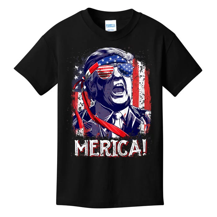 Trump 4th Of July Merica Usa American Flag Vintage Kids T-Shirt