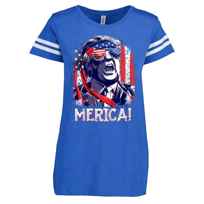 Trump 4th Of July Merica Usa American Flag Vintage Enza Ladies Jersey Football T-Shirt