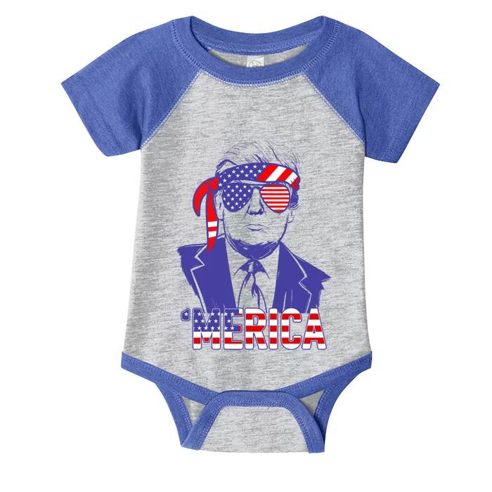 Trump 4th Of July Merica Usa American Flag Vintage Meaningful Gift Infant Baby Jersey Bodysuit