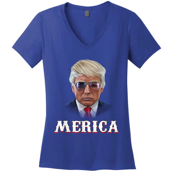 Trump 4th Of July Gift Funny Trump Merica Vintage Cute Gift Women's V-Neck T-Shirt