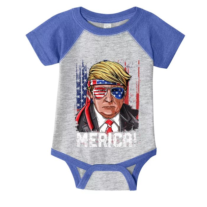 Trump 4th Of July Merica Usa American Flag Vintage Gift Infant Baby Jersey Bodysuit