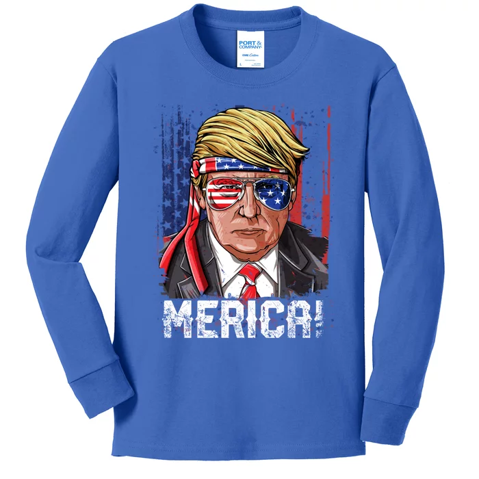 Trump 4th Of July Merica Usa American Flag Vintage Gift Kids Long Sleeve Shirt