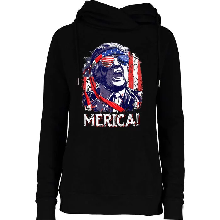 Trump 4th Of July Merica Women Usa American Flag Womens Funnel Neck Pullover Hood