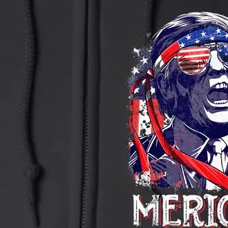 Trump 4th Of July Merica Women Usa American Flag Full Zip Hoodie