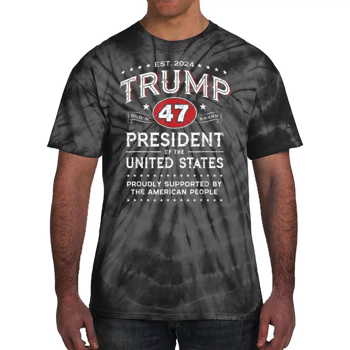 Trump 47th President Vintage Whiskey Label Fun Trump 2024 Tie-Dye T-Shirt