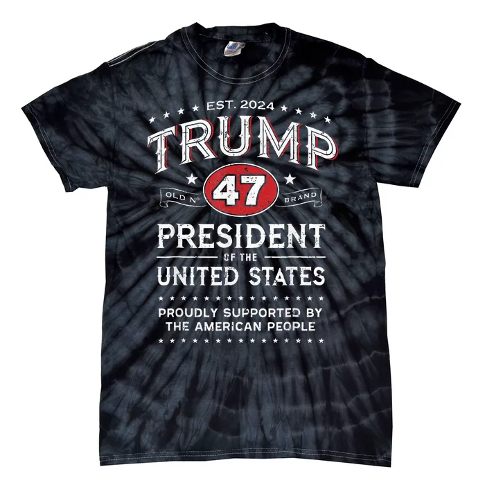 Trump 47th President Vintage Whiskey Label Fun Trump 2024 Tie-Dye T-Shirt