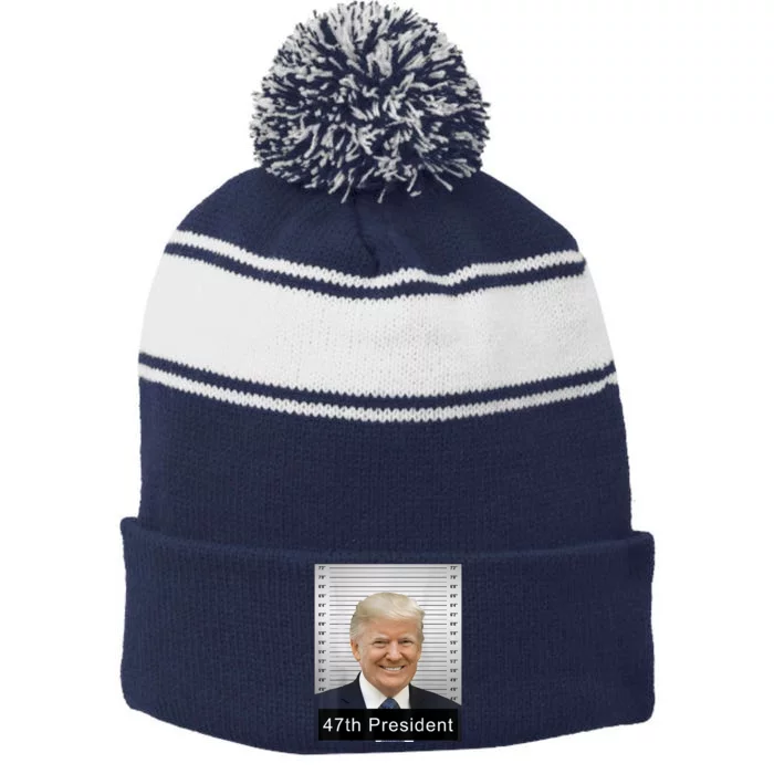 Trump 47th President 2024 Trump Mugshot Stripe Pom Pom Beanie