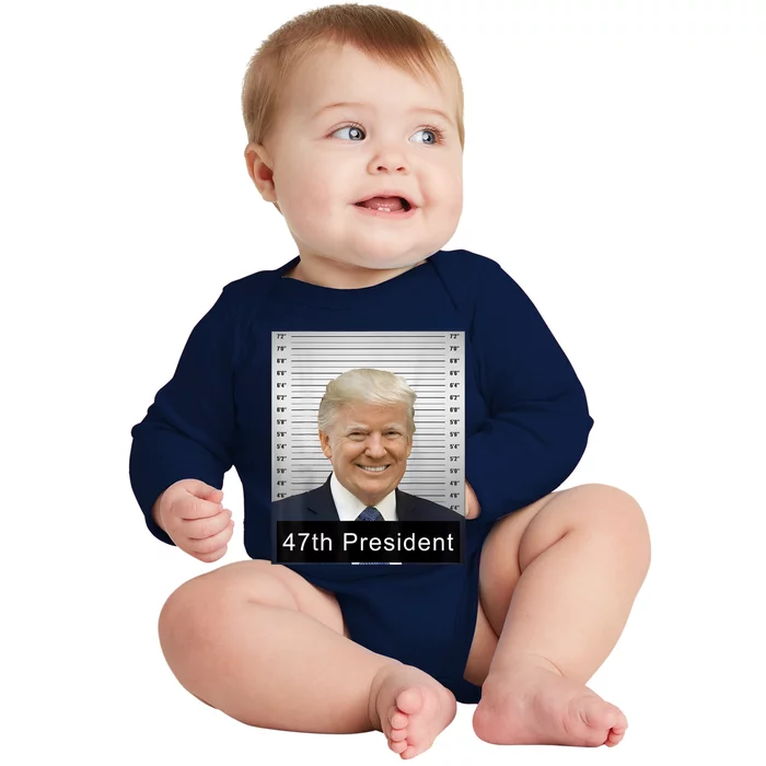 Trump 47th President 2024 Trump Mugshot Baby Long Sleeve Bodysuit