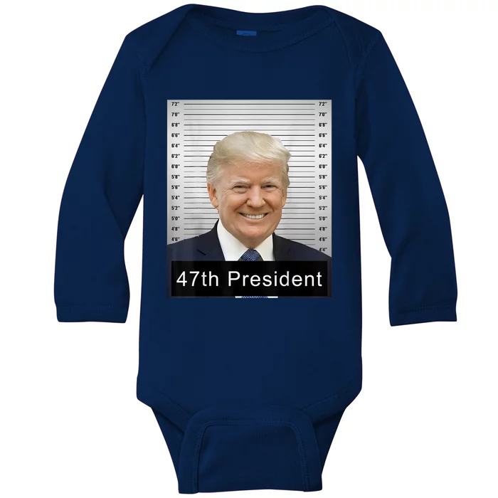 Trump 47th President 2024 Trump Mugshot Baby Long Sleeve Bodysuit