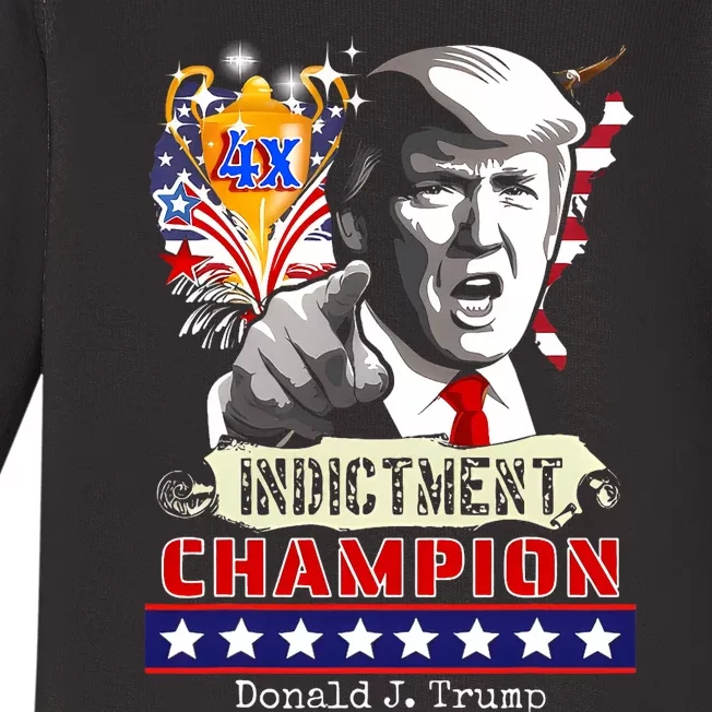 Trump 4 Time Indictment Champ Baby Long Sleeve Bodysuit