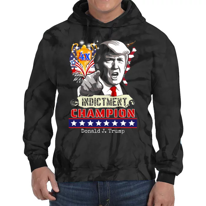 Trump 4 Time Indictment Champ Tie Dye Hoodie