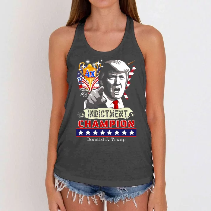 Trump 4 Time Indictment Champ Women's Knotted Racerback Tank