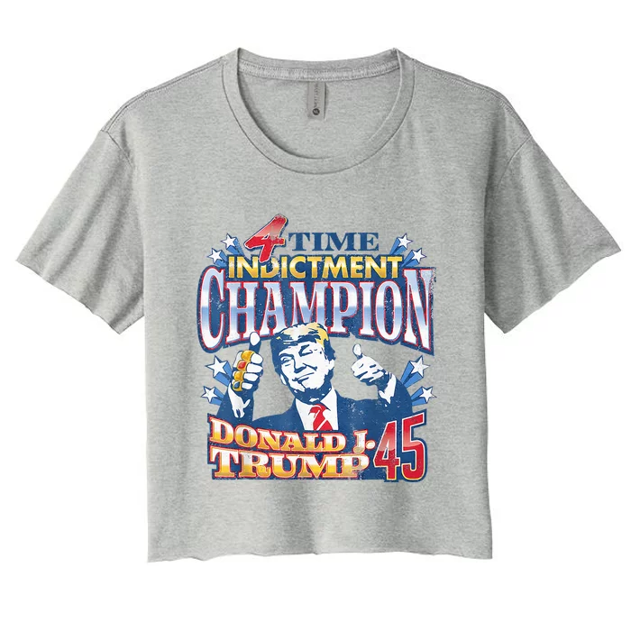 Trump 4 Time Indictment Champion Champ Not Guilty 2024 Women's Crop Top Tee