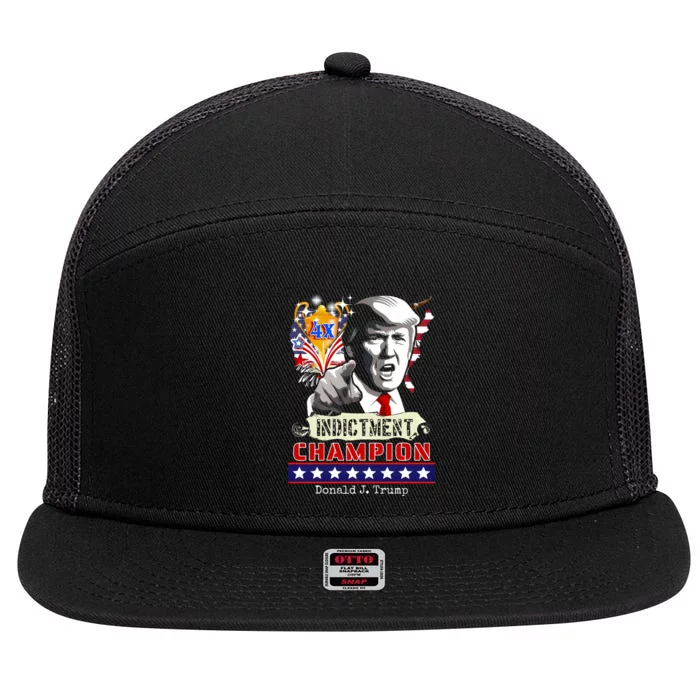 Trump 4 Time Indictment Champ 7 Panel Mesh Trucker Snapback Hat