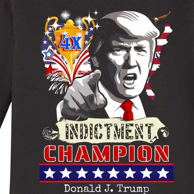 Trump 4 Time Indictment Champ Baby Long Sleeve Bodysuit