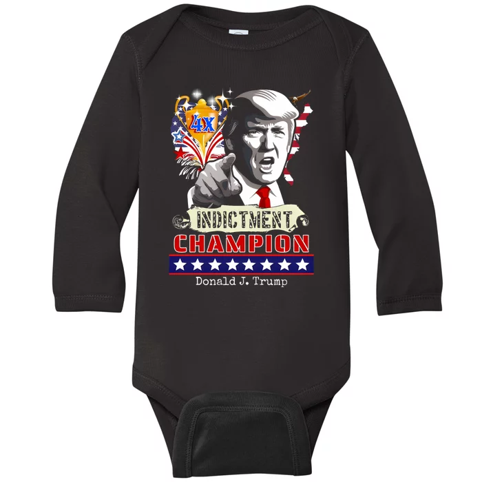 Trump 4 Time Indictment Champ Baby Long Sleeve Bodysuit