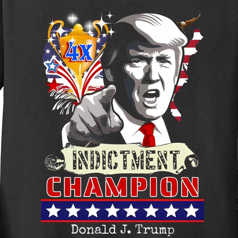 Trump 4 Time Indictment Champ Kids Long Sleeve Shirt