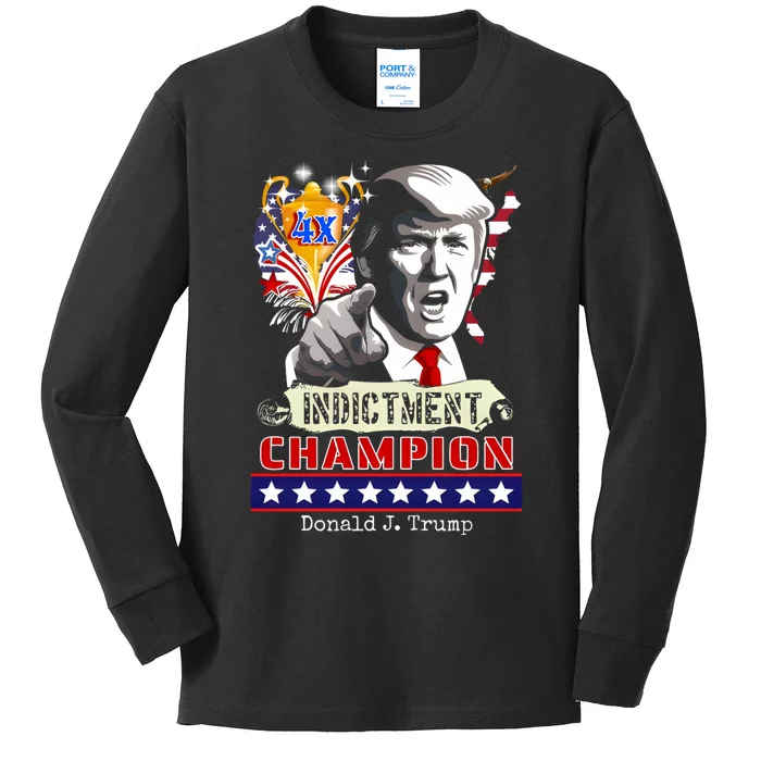 Trump 4 Time Indictment Champ Kids Long Sleeve Shirt