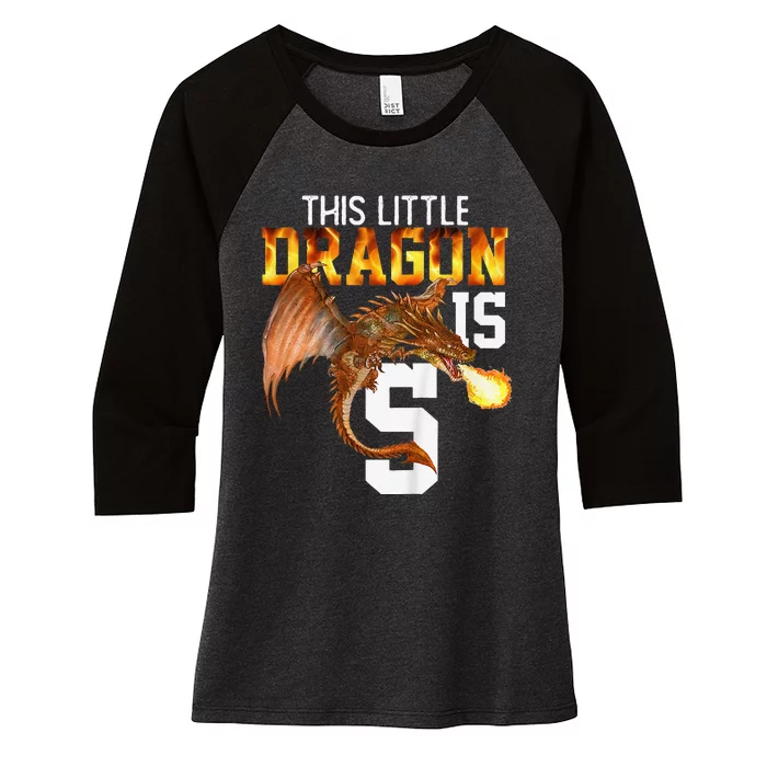 Turning 5 Year Old Birthday Gift Dragon 5th Bday Women's Tri-Blend 3/4-Sleeve Raglan Shirt