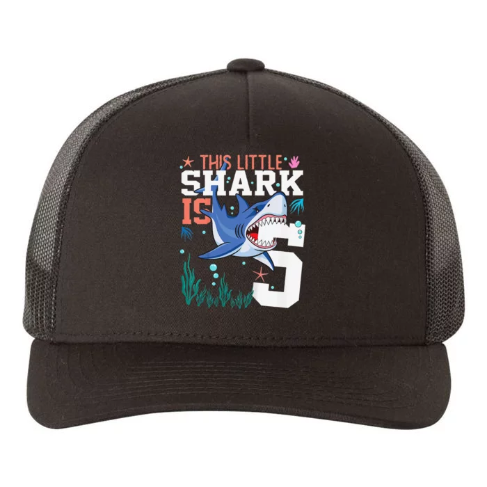 Turning 5 Year Old Birthday Gift Shark 5th Bday Yupoong Adult 5-Panel Trucker Hat