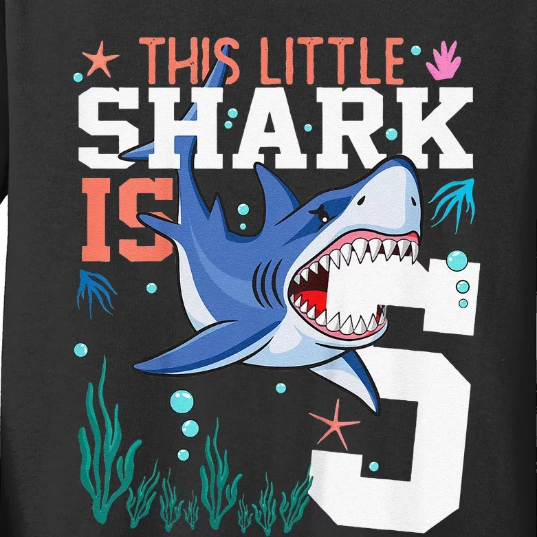 Turning 5 Year Old Birthday Gift Shark 5th Bday Kids Long Sleeve Shirt