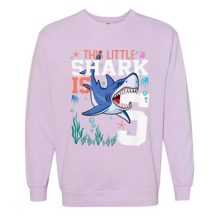 Turning 5 Year Old Birthday Gift Shark 5th Bday Garment-Dyed Sweatshirt