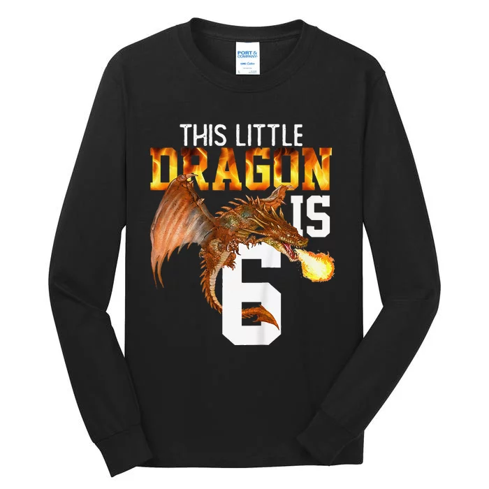 Turning 6 Year Old Birthday Gift Dragon 6th Bday Tall Long Sleeve T-Shirt