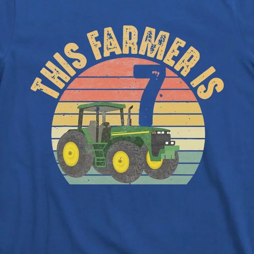 Tractor 7th Birthday 7 Year Old Farmer Farm Theme Bday Party T-Shirt