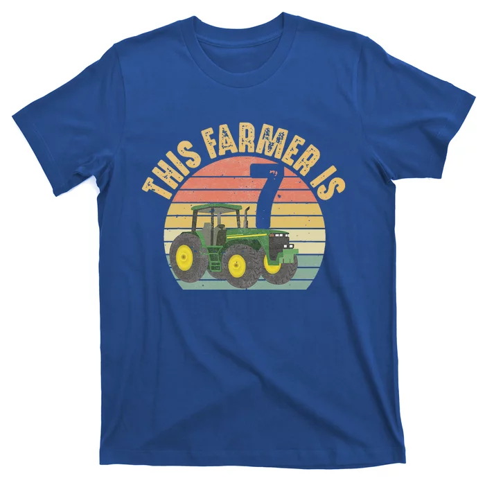 Tractor 7th Birthday 7 Year Old Farmer Farm Theme Bday Party T-Shirt