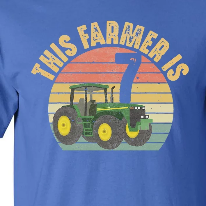 Tractor 7th Birthday 7 Year Old Farmer Farm Theme Bday Party Tall T-Shirt