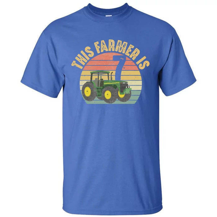 Tractor 7th Birthday 7 Year Old Farmer Farm Theme Bday Party Tall T-Shirt