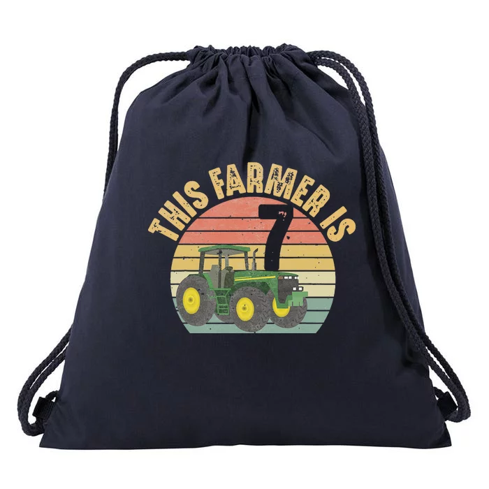 Tractor 7th Birthday 7 Year Old Farmer Farm Theme Bday Party Drawstring Bag