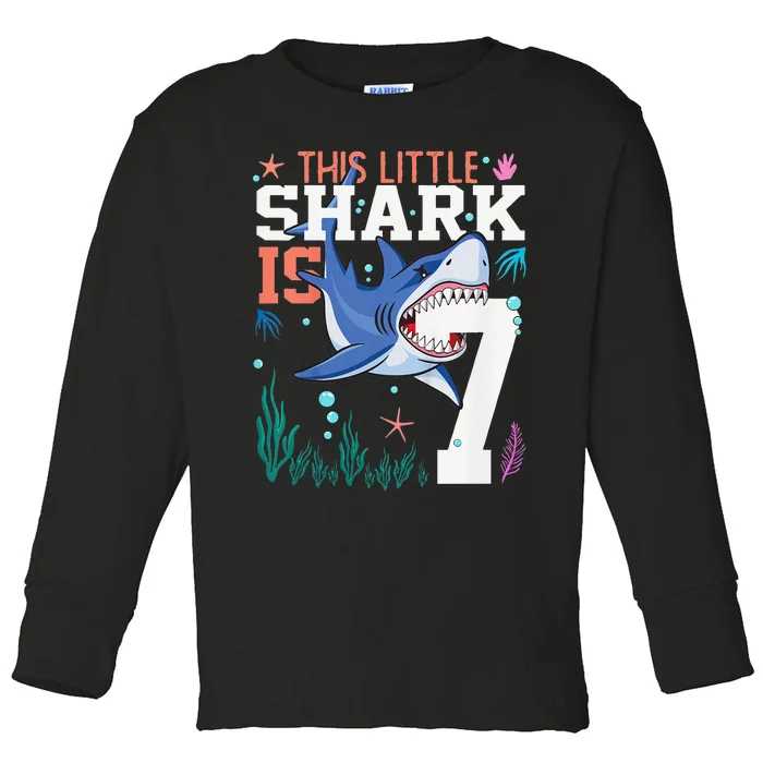 Turning 7 Year Old Birthday Gift Shark 7th Bday Toddler Long Sleeve Shirt