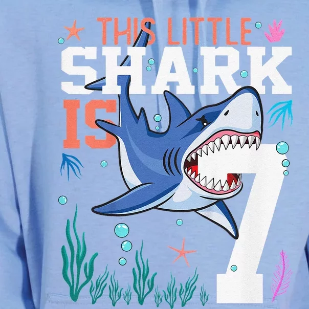 Turning 7 Year Old Birthday Gift Shark 7th Bday Unisex Surf Hoodie