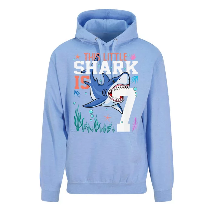 Turning 7 Year Old Birthday Gift Shark 7th Bday Unisex Surf Hoodie